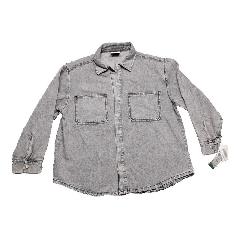 New Colorful Planet Denim Shirt Boys Large 12/14 Button Up Long Sleeve Snaps